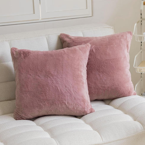 Demetex Rose Pink Pillow Covers 18x18 Set of 2 Super Soft Furry Throw Pillows Decorative Pillowcases for Couch Wedding Party Decor, 18x18 inch, Ro...