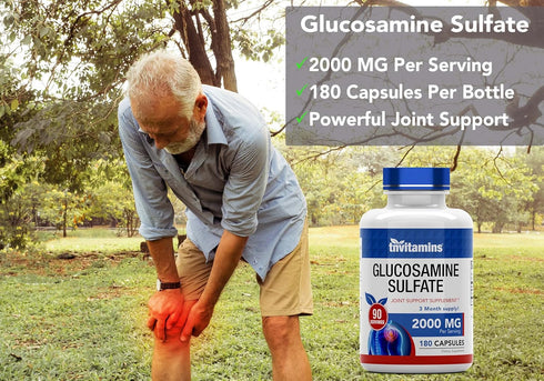 Glucosamine Sulfate Capsules 2000 MG (180 Count) | Joint Support* Supplement for Women & Men | Produced in The USA | Promotes Flexibility & Mobili...