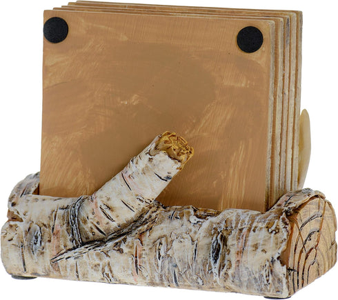 Pine Ridge Home Antler Wood Log Coaster Set with Holder - Bow Hunter Country Absorbent Coaster Decor - Cabin Lodge Home Decor for Hunter Men - Man...