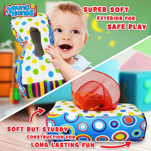 Sensory Pull Along Baby Tissue Box - Montessori Toy for Babies and Toddlers Tissue Box Learning Toys for 5 Months + STEM Educational Toys for Todd...