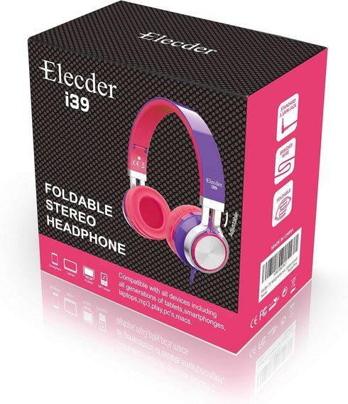ELECDER i39 Headphones with Microphone Foldable Lightweight Adjustable On Ear Headsets with 3.5mm Jack for Cellphones Computer MP3/4 Kindle School...