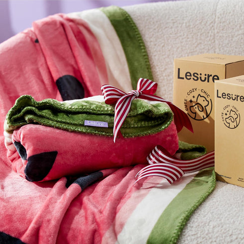 Lesure Puppy Blankets for Small Dogs - Calming Fruit Blanket for Pet, Cute Soft Cozy Fruit Pattern Round Blankets for Dog Gift, 350GSM Flannel Pet...