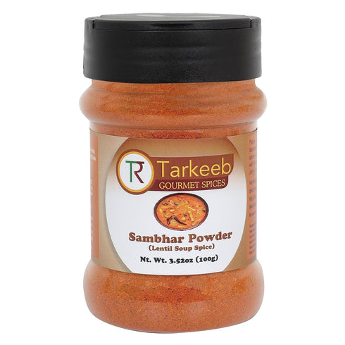 Tarkeeb Sambar Masala (Lentil Soup Spice Blend) South Indian 11-Spice Blend 3.52 oz (100g) Shaker Top PET Jar ~ All Natural | Vegan | No Colors | ...