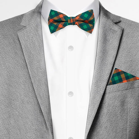 Jacob Alexander Men's Checkered Plaid Pre-Tied Adjustable Banded Bow Tie - Green Orange...