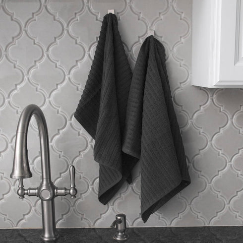 Ritz Royale Collection 100% Combed Terry Cotton, Highly Absorbent, Oversized, Kitchen Towel Set, 28" x 18", 2-Pack, Solid Graphite...