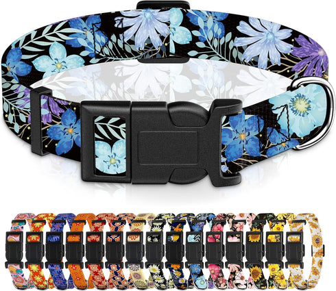 Dog Collar for Boys Girls, Floral Puppy Collar for Small Medium Large Dogs, Adjustable Floral Pattern Soft Pet Collar with Safety Buckle for Male ...