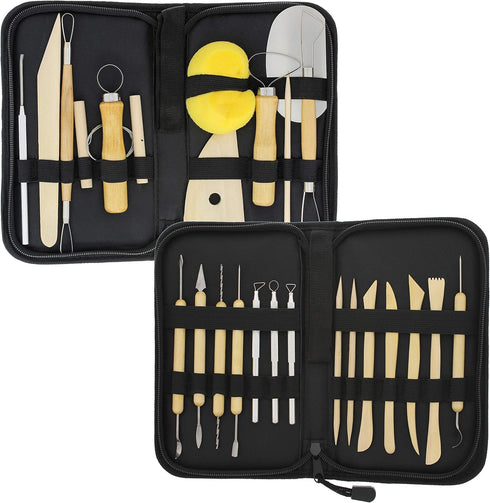 U.S. Art Supply Pottery & Clay Tools Sets (26-Piece) - 12 and 14-Piece Set Include Pottery Tools, Canvas Case for Sculpting, Ceramics, and Easy St...