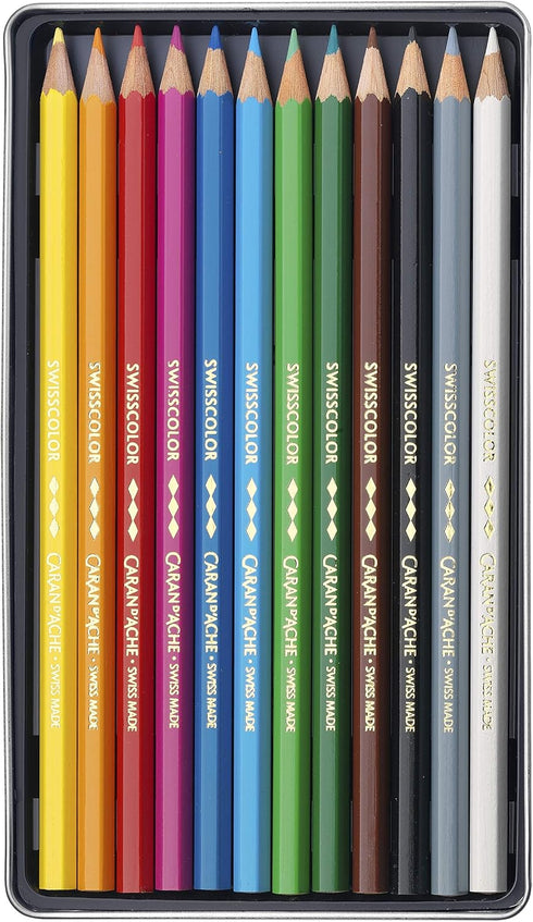Caran d'Ache Swisscolor Metal Case with 12 Waterproof Colouring Pencils...