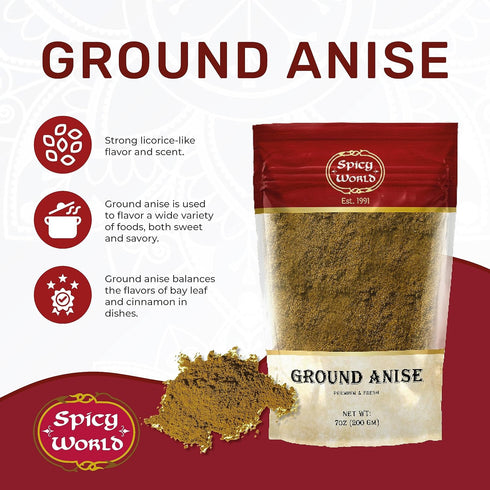 Spicy World Ground Anise Powder 7 Ounce - Anise Seeds Ground, Pure & Natural, Great for baking, cooking, and even tea...