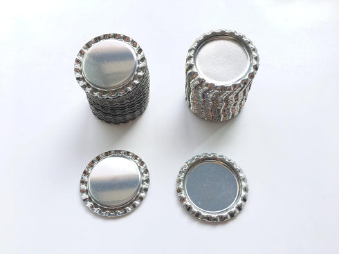 RUTICH 100 PCS Flat Decorative Bottle CaP Craft Bottle Stickers Double Sideds Printed for Hair Bows, DIY Pendants or Craft ScraPbooks Silver...