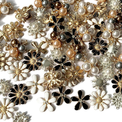 80 Pieces Flower Rhinestone Buttons Faux Pearl Buttons Flat Back for Jewelry Making Wedding Party Home Decoration DIY Craft Hair Accessory...