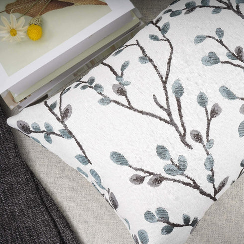 YOUR SMILE Classical Embroidery Jacquard Farmhouse Oblong Rectangle Chenille Teal Leaf Decorative Throw Pillow Case,12x20 inch...