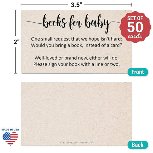 321Done Books for Baby Cards (Set of 50) 3.5 x 2 Baby Shower Insert for Invitations, Business Card Size, Book Instead of Card Request Gift, Small ...