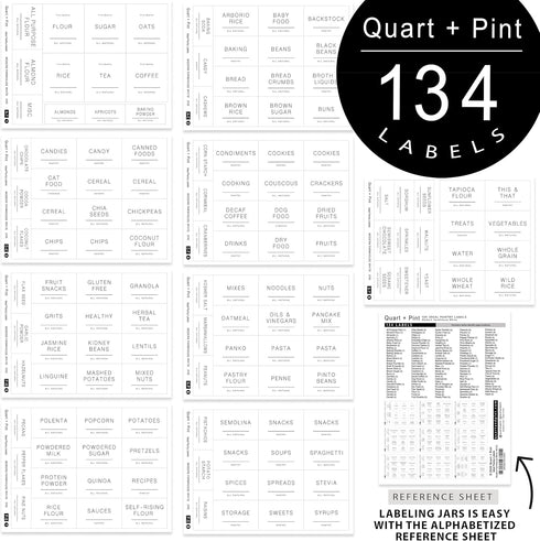 134 Kitchen Pantry Labels for Containers. Minimalist Preprinted Farmhouse Style. White Sticker Black Text. Waterproof Stickers. Organization Label...