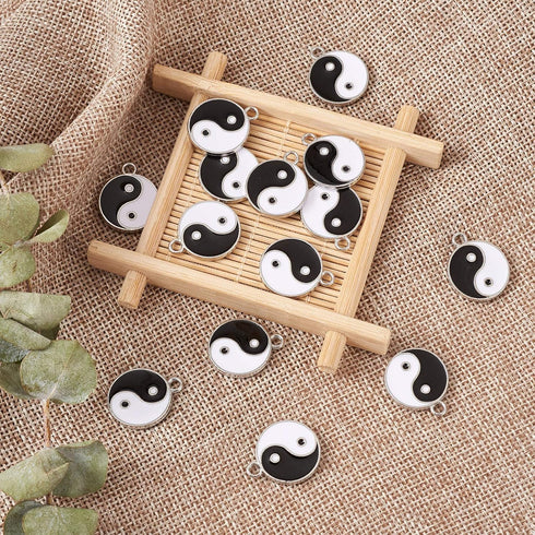 KISSITTY 20pcs Yin Yang Enamel Charm 21x18mm Double Sided Enamel Yoga Meditation Dangle Charm Pendants for Earrings Necklace Bracelet Jewelry Maki...