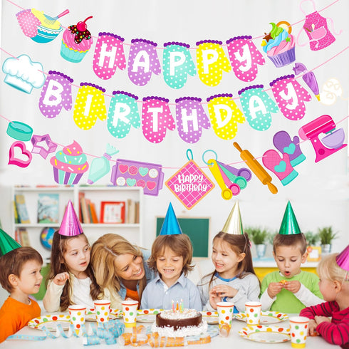 Baking Birthday Party Banners 3Pcs Baking Theme Decoration Bakers Birthday Party Banners Baking Party Hanging Cutout Banner for Baking Cook Baby S...