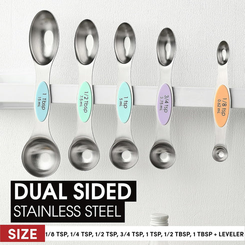 Spring Chef Stainless Steel Magnetic Measuring Spoons Set of 8 with Leveler, Metal Teaspoon & Tablespoon Measuring Spoons for Dry and Liquid Ingre...