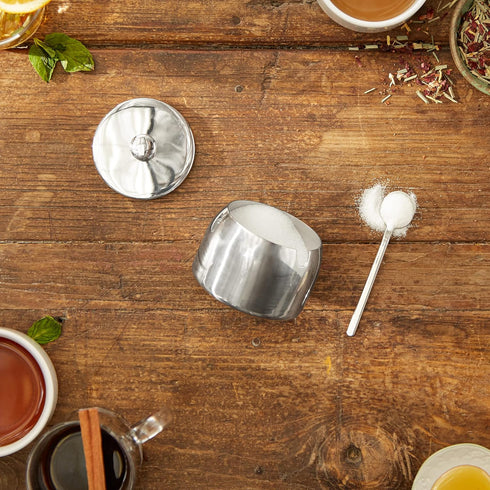 RSVP International Stainless Steel Sugar Bowl Container with Lid and 4.5" Spoon, 8 oz Capacity...
