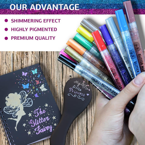 Acrylic Glitter Paint Marker Pens, Ultra Fine Point 0.7mm - Sparkle Paint Pens for Rock Painting, Stone, Ceramic Glass, Wood, Card Stock, Canvas, ...