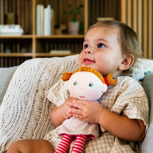 HABA Soft Baby Doll Roya - 10" Rag Doll with Red Pigtails, Pink Dress - Machine Washable Doll - Ideal Soft Doll for 2 Year Old Girls...