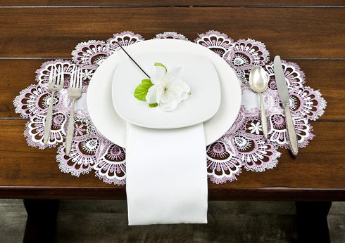 White Mauve Rose Jacquard Lace Doily, Placemats, Dresser Scarf, Table Runner (14Wx21L Set of 2)...