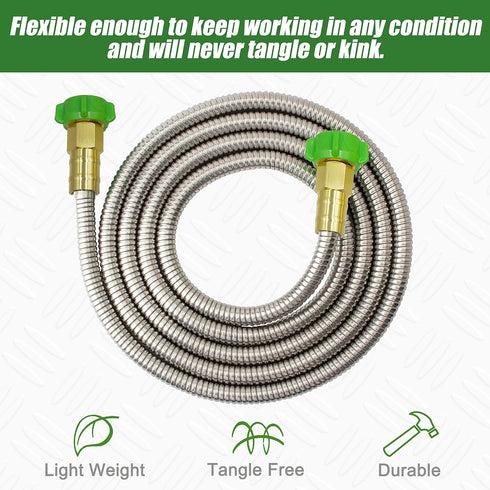 304 Stainless Steel 6ft Short Garden Hose with Female to Female Metal Connector, Flexible & Lightweight Water Hose (6ft)...