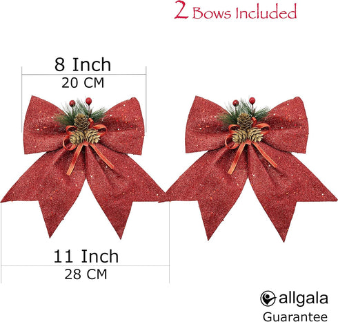 allgala Christmas Decorative Bows for Wreath Garland Treetopper Christmas Tree (11" LG Red 2-PK)-XBW93021...
