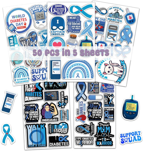 50 PCS Diabetes Awareness Sticker Inspirational Vinyl Decals Waterproof Accessories Decorative Labels for Bicycle Laptop Bumper Truck Vehicle Bike...