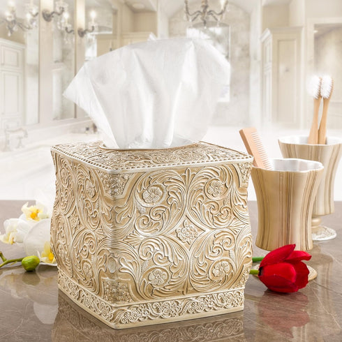 Creative Scents Victoria Tissue Box Cover Square – Beige Tissue Holder for Bathroom - Decorative Tissue Box Holder with Durable Bottom Slider - Bo...