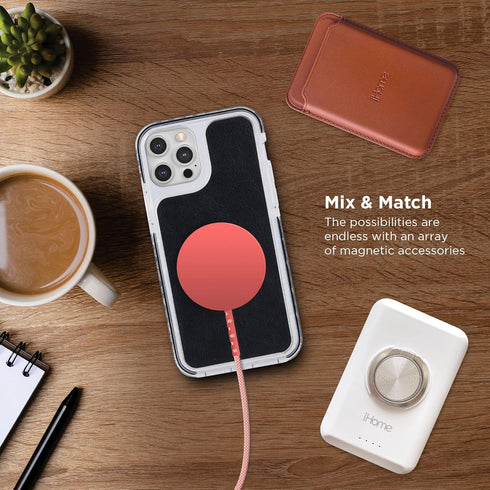 iHome Magnetic Wireless Charger - 10W 6ft Durastrain Nylon Charging Cable with Silicone Wrap, Compatible with MagSafe Cases, for iPhone 12/13, Cor...