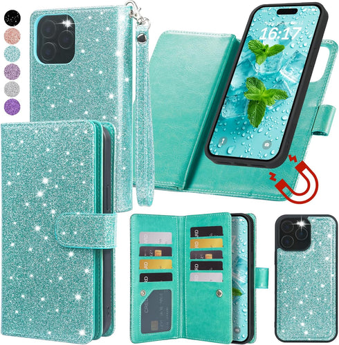 Varikke for iPhone 13 Pro Wallet Case Detachable with Card Holder for Women, Fashion Glitter PU Leather Strap Strong Magnetic Flip Wallet Removabl...
