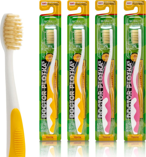 MOUTHWATCHERS Dr Plotkas Extra Soft Kids Toothbrushes Manual Flossing Toothbrushes | Ultra Clean Nano Toothbrushes | 4 Pack – 2 Yellow and 2 Pink ...