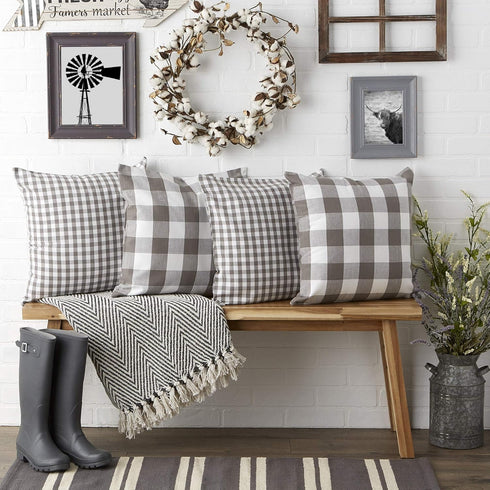 DII Decorative Square Throw Pillow Cover Collection Cotton, Machine Washable, Hidden Zipper, 18x18, Gray Gingham, 4 Piece...