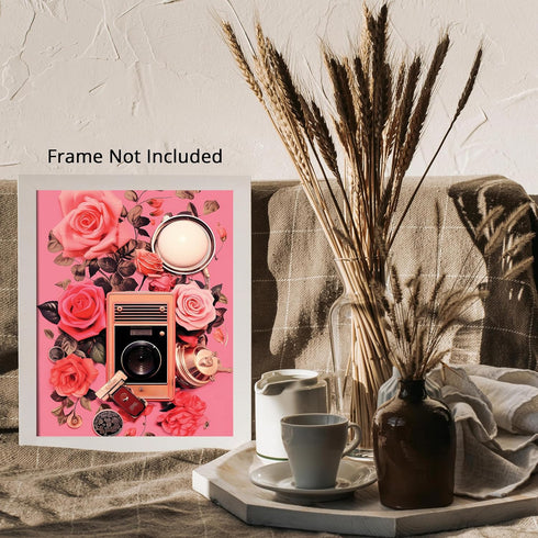 Posterizer 1 pcs-vintage radio and flowers-pink girly collage-Abstract & Modern Art-Floral & Botanical Art-Gift for Art Lovers- UNFRAMED Wall Art...