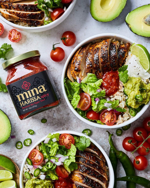 Mina Harissa Hot Sauce, Gourmet Moroccan Heat, Homestyle Spicy Red Chili Harissa Paste with Tangy Twist, 10 oz (Pack of 2) Harissa Sauce, Excite Y...