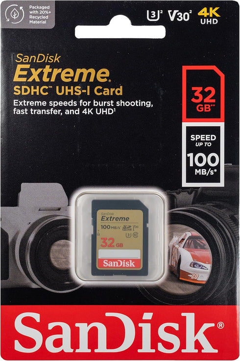 SanDisk Extreme 32GB 2 Pack SD Memory Card Works with Digital Camera, Computer, and Trail Cameras (SDSDXVT-032G-GNCIN) Bundle with Everything But ...