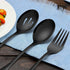 Homikit Stainless Steel 2 Black Serving Spoons, 2 Black Slotted Serving Spoons, 2 Black Serving Forks, Metal Buffet Party Banquet Restaurant Cater...