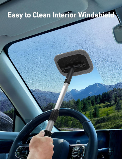 AstroAI Windshield Cleaner, Microfiber car Window Cleaner with 4 Reusable and Washable Microfiber Pads and Extendable Handle Auto Inside Glass Wip...
