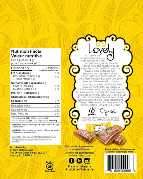Lovely Candy Co. Lemon Ginger Chews, Made with Real Ginger, Individually Wrapped, 5oz (1-Pack) | Gluten-Free, Non-GMO, NO Artificial Ingredients, ...