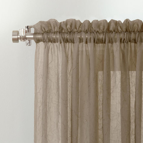 No. 918 Erica Crushed Sheer Voile Rod Pocket Curtain Panel, 51" x 84", Taupe...