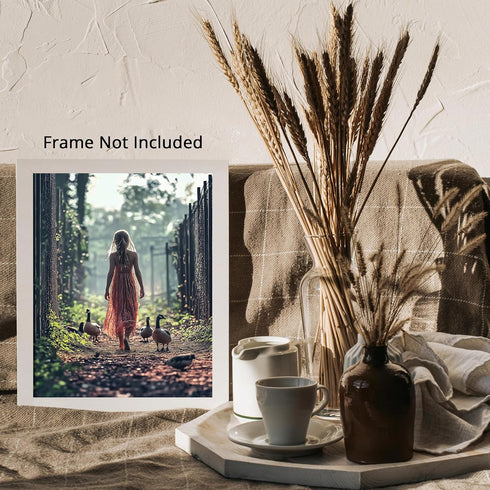 Posterizer 1 pcs-rustic village scene-girl with her ducks 1-Landscape & Nature Art-Art for Animal Lovers-Gift for Art Lovers- unframed wall art...