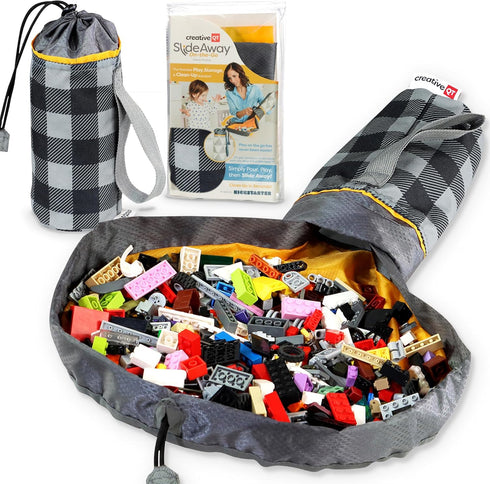 Creative QT SlideAway, Buffalo Check Print, On-The-Go Mini Storage Bag and Table Top Play Mat For Kids and Toddlers, Room and Travel Toy Organizer...