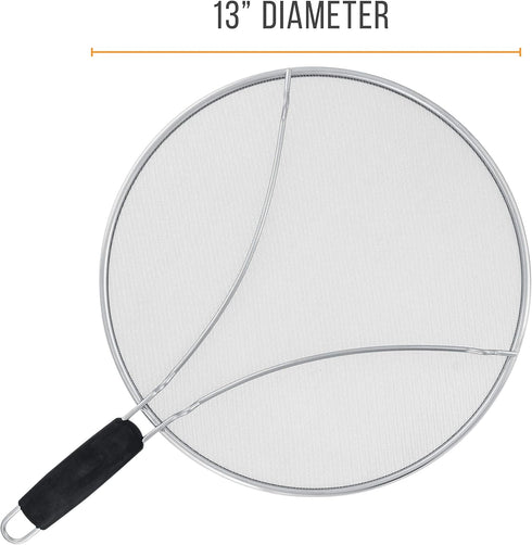 U.S. Kitchen Supply Stainless Steel Splatter Guard 13" Fine Mesh Cover, Grease & Oil, Splatter Screen for Frying Pan, Cooking Pots, with Resting F...