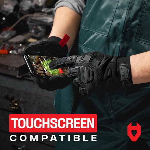 NoCry Mechanic Gloves for Men — Durable Impact Gloves For Men with Soft PVC Knuckles, Secure Fit and Firm Grip — Touchscreen and Moisture Wicking ...