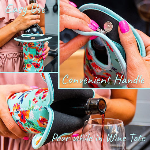 Made Easy Kit Insulated Wine Tote - Neoprene Wine Carrier Bag with Magnetic Handle Clasp - Wine Bottle Protective Travel Bag - Perfect for Gifting...