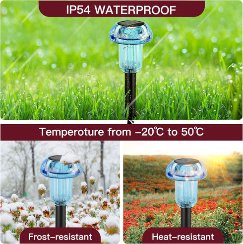 Solar Pathway Lights, 4 Pack Blue LED Mushroom Solar Powered Outdoor Lights, Landscape Lighting Garden Stake Lights, Solar Landscape Lights Outdoo...