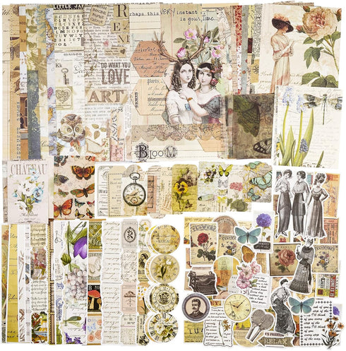 100 Pieces Vintage Ephemera Pack Junk Journal Kit Scrapbook Supplies Decoupage Paper Sticker Material for Art Journaling Bullet Journals Planners ...