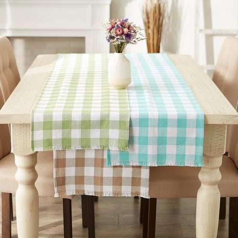 DII Heavyweight Fringed Check Tabletop Collection, Table Runner, 14x72, Stone Brown...