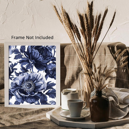 Posterizer 1 pcs-big lush navy blue flowers-chic aesthetic-Floral & Botanical Art-Abstract & Modern Art-Decor for Home & Office- UNFRAMED Wall Art...