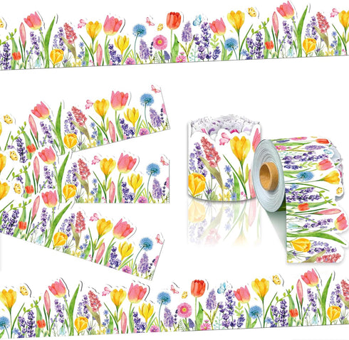 67.9 Ft Tulip Bulletin Board Border, Bulletin Border Flower Shape Scrolling Bulletin Board Decorative Stickers for School Classroom Office Chalkbo...